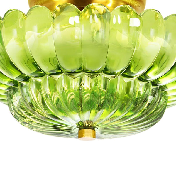 Thehouselights - Scalloped Glass Semi - Flush Mount Ceiling Light - Ceiling Light - Brass & Green Glass - 