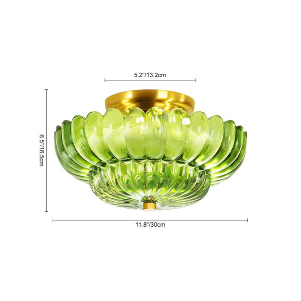 Thehouselights - Scalloped Glass Semi - Flush Mount Ceiling Light - Ceiling Light - Brass & Green Glass - 
