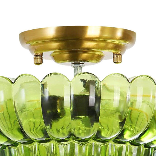 Thehouselights - Scalloped Glass Semi - Flush Mount Ceiling Light - Ceiling Light - Brass & Green Glass - 
