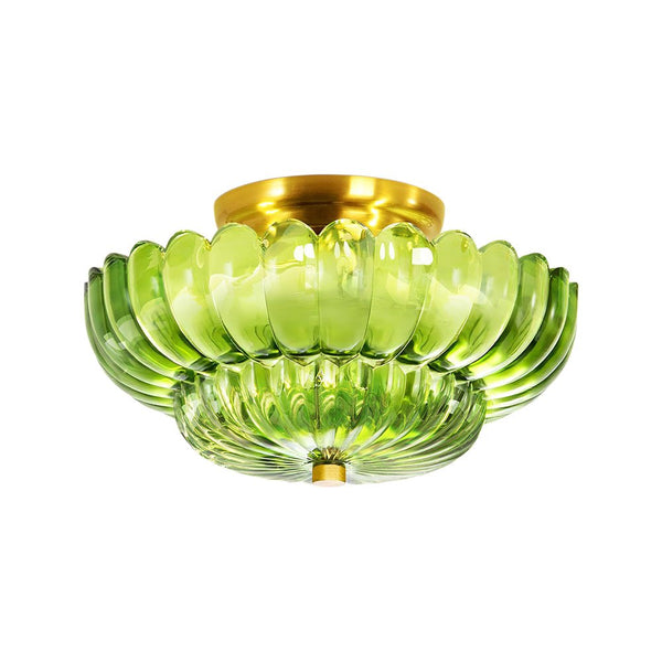 Thehouselights - Scalloped Glass Semi - Flush Mount Ceiling Light - Ceiling Light - Brass & Green Glass - 