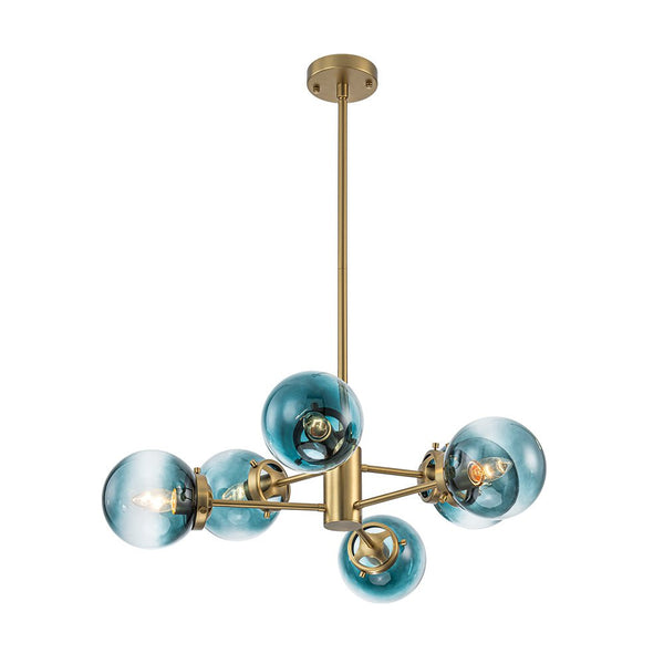Thehouselights - Sputnik Blue Glass Globe Bubble Chandelier - Chandelier - 6 - Light - 