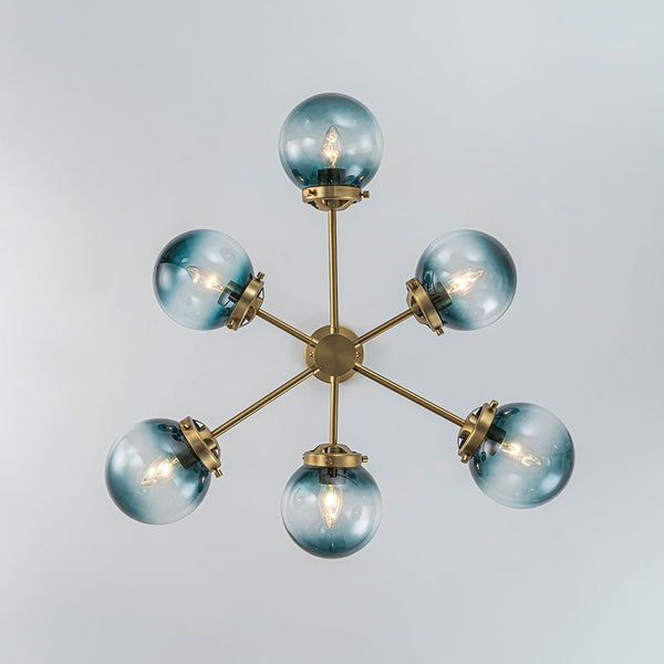 Thehouselights - Sputnik Blue Glass Globe Bubble Chandelier - Chandelier - 6 - Light - 