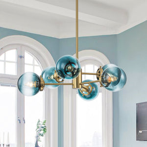 Thehouselights - Sputnik Blue Glass Globe Bubble Chandelier - Chandelier - 6 - Light - 