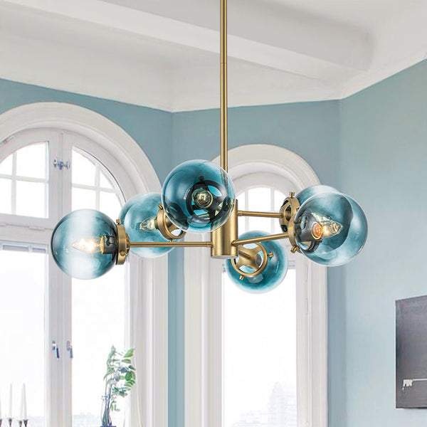 Thehouselights - Sputnik Blue Glass Globe Bubble Chandelier - Chandelier - 6 - Light - 