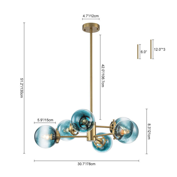 Thehouselights - Sputnik Blue Glass Globe Bubble Chandelier - Chandelier - 6 - Light - 