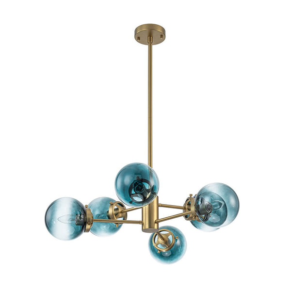 Thehouselights - Sputnik Blue Glass Globe Bubble Chandelier - Chandelier - 6 - Light - 
