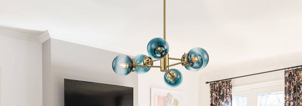 Thehouselights - Sputnik Blue Glass Globe Bubble Chandelier - Chandelier - 6 - Light - 