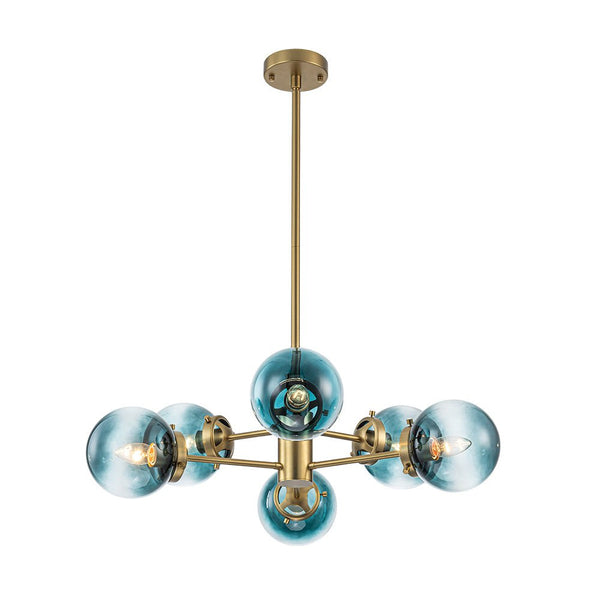 Thehouselights - Sputnik Blue Glass Globe Bubble Chandelier - Chandelier - 6 - Light - 