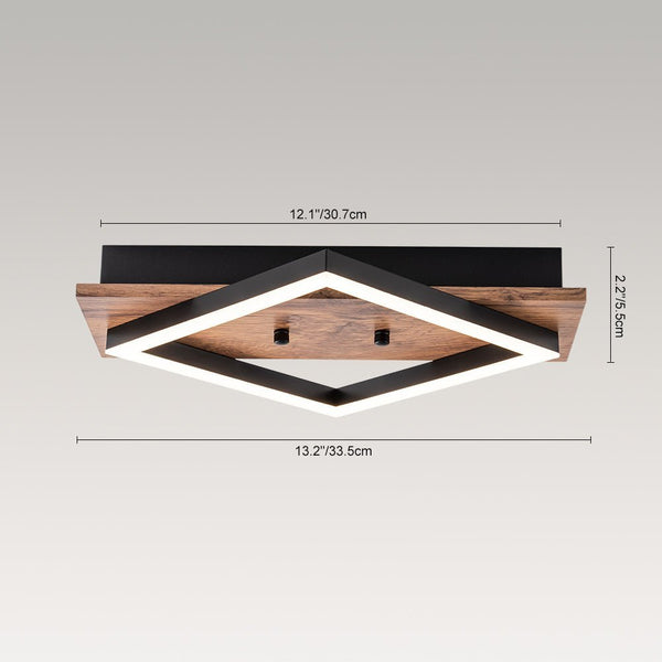 Thehouselights - Square LED Walnut Wood Grain Flush Mount - Ceiling Light - 1 - Light - 