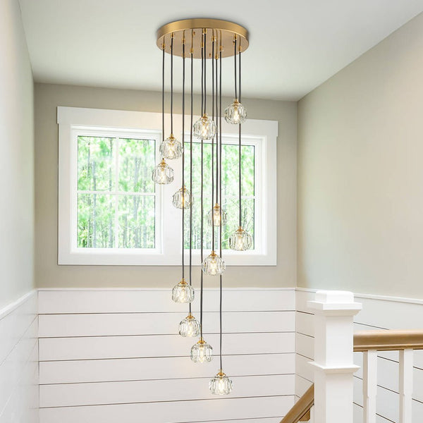 Thehouselights - Stairs Swirl Cluster Crystal Pendant Light - Pendant - 12Lt - 