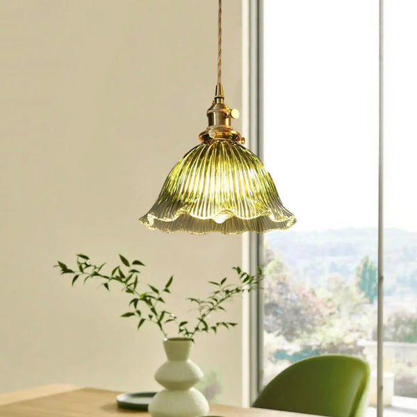 Thehouselights - Stylish Flower Strip Glass Pendant Light - Pendant - Green - 