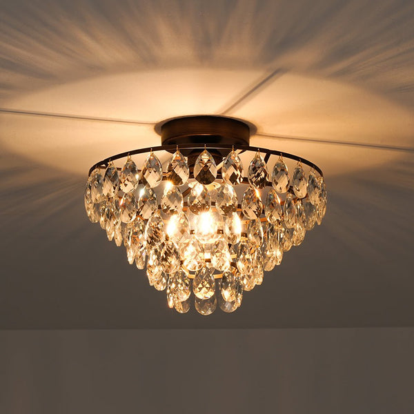 Thehouselights - Teardrop Crystal Tiered Flush Mount Ceiling Light - Ceiling Light - Black - 