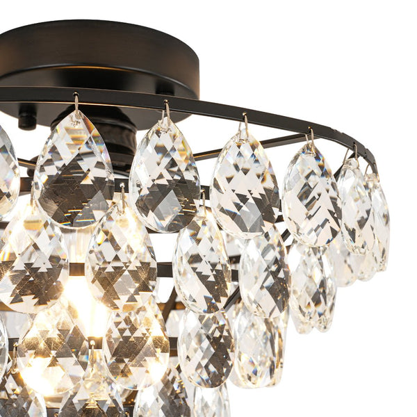 Thehouselights - Teardrop Crystal Tiered Flush Mount Ceiling Light - Ceiling Light - Black - 