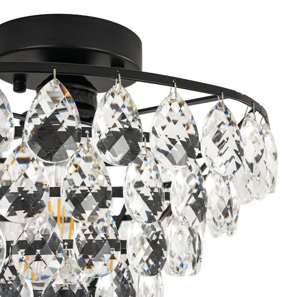 Thehouselights - Teardrop Crystal Tiered Flush Mount Ceiling Light - Ceiling Light - Black - 