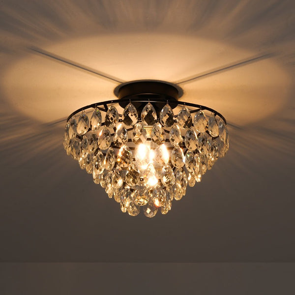Thehouselights - Teardrop Crystal Tiered Flush Mount Ceiling Light - Ceiling Light - Black - 