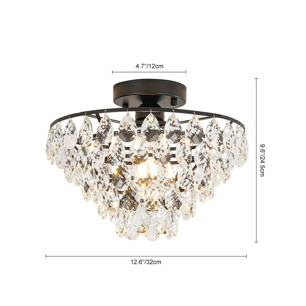 Thehouselights - Teardrop Crystal Tiered Flush Mount Ceiling Light - Ceiling Light - Black - 