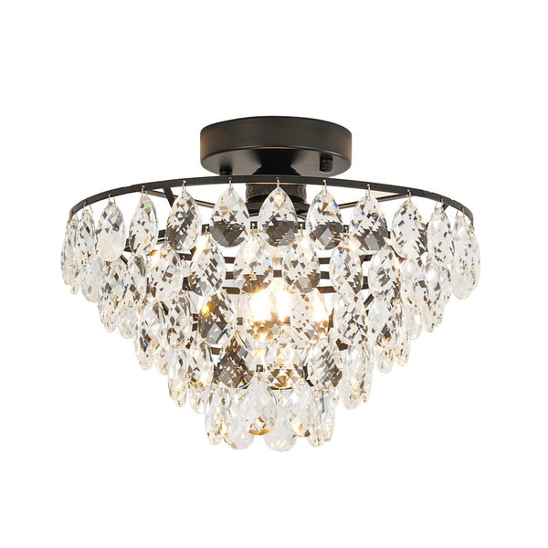 Thehouselights - Teardrop Crystal Tiered Flush Mount Ceiling Light - Ceiling Light - Black - 