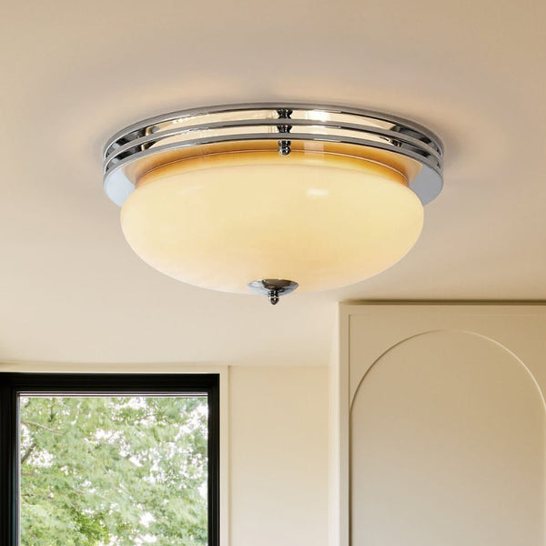 Thehouselights - Traditional French Round Glass LED Flush Mount Ceiling - Ceiling Light - Beige - 