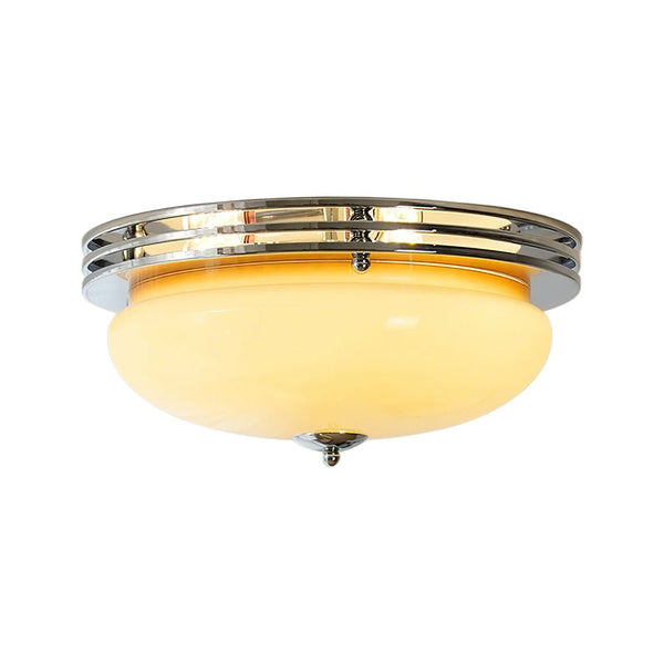 Thehouselights - Traditional French Round Glass LED Flush Mount Ceiling - Ceiling Light - Beige - 