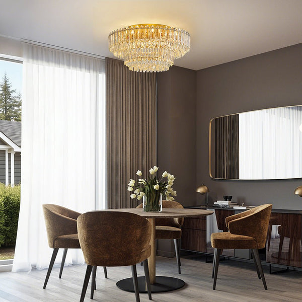 Thehouselights - Two - tier Crystal Glass Chandelier Raindrop Flush Mount Ceiling - Ceiling Light - 80 cm. - 