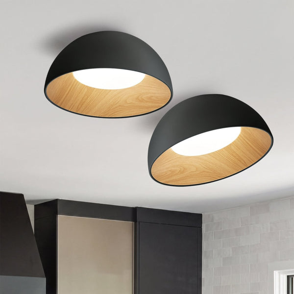 Thehouselights-Wood Grain Bowl LED Flush Mount Dome Close To Ceiling Light Track Light-Ceiling Light-Black-35 cm.