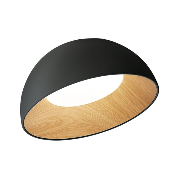 Thehouselights-Wood Grain Bowl LED Flush Mount Dome Close To Ceiling Light Track Light-Ceiling Light-Black-50 cm.