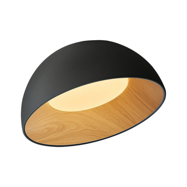 Thehouselights-Wood Grain Bowl LED Flush Mount Dome Close To Ceiling Light Track Light-Ceiling Light-Black-50 cm.