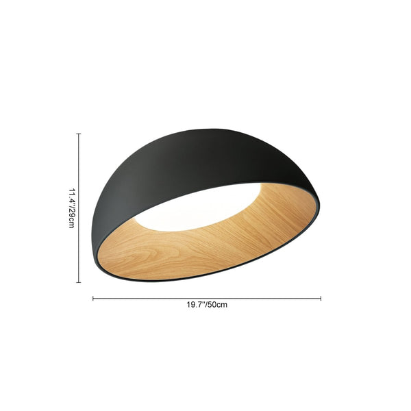 Thehouselights-Wood Grain Bowl LED Flush Mount Dome Close To Ceiling Light Track Light-Ceiling Light-Black-50 cm.