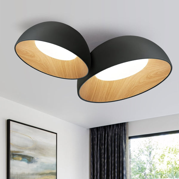 Thehouselights-Wood Grain Bowl LED Flush Mount Dome Close To Ceiling Light Track Light-Ceiling Light-Black-50 cm.