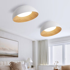 Thehouselights-Wood Grain Bowl LED Flush Mount Dome Close To Ceiling Light Track Light-Ceiling Light-White-35 cm.