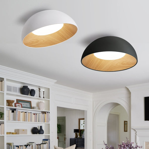 Thehouselights-Wood Grain Bowl LED Flush Mount Dome Close To Ceiling Light Track Light-Ceiling Light-White-50 cm.