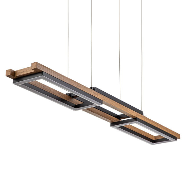 Thehouselights-Wooden LED Linear Island Chandelier-Ceiling Light-3-Light-