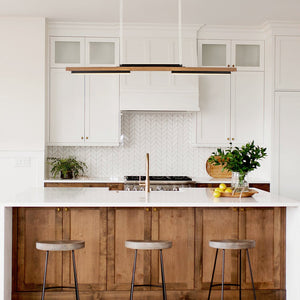 Thehouselights-Wooden LED Linear Island Chandelier-Ceiling Light-3-Light-