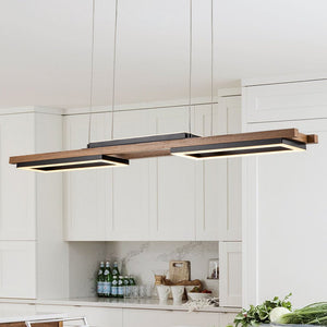 Thehouselights-Wooden LED Linear Island Chandelier-Ceiling Light-3-Light-