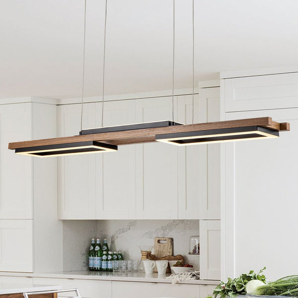 Thehouselights-Wooden LED Linear Island Chandelier-Ceiling Light-3-Light-
