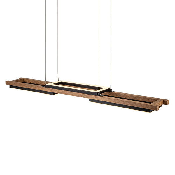 Thehouselights-Wooden LED Linear Island Chandelier-Ceiling Light-3-Light-