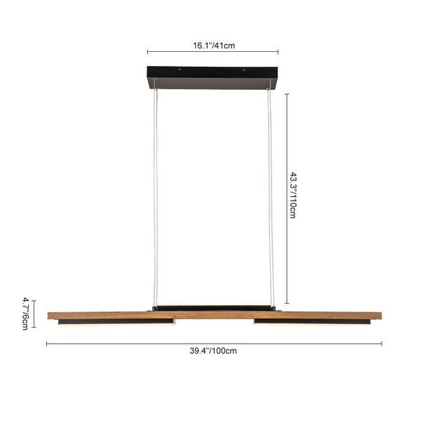 Thehouselights-Wooden LED Linear Island Chandelier-Ceiling Light-3-Light-