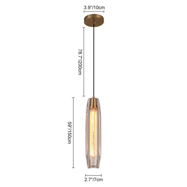Slender Cylinder Pendant Lighting with Crystal Shade