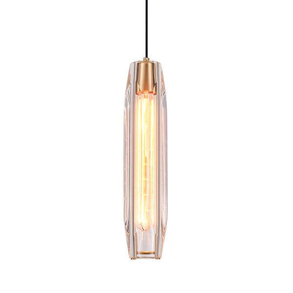 Slender Cylinder Pendant Lighting with Crystal Shade