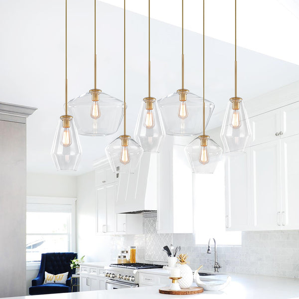 7-Light Cluster Clear Glass Geometric Pendant Light - Thehouselights
