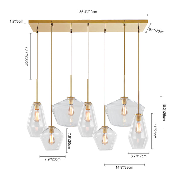 7-Light Cluster Clear Glass Geometric Pendant Light - Thehouselights