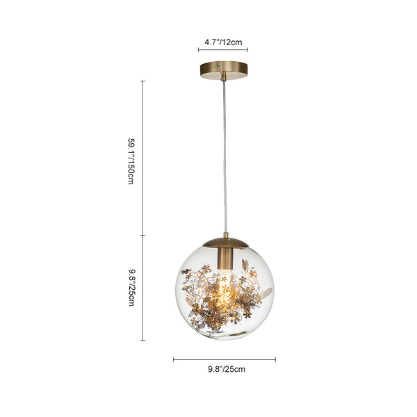 Glass Ball Pendant Lighting with Branching Leaves Design