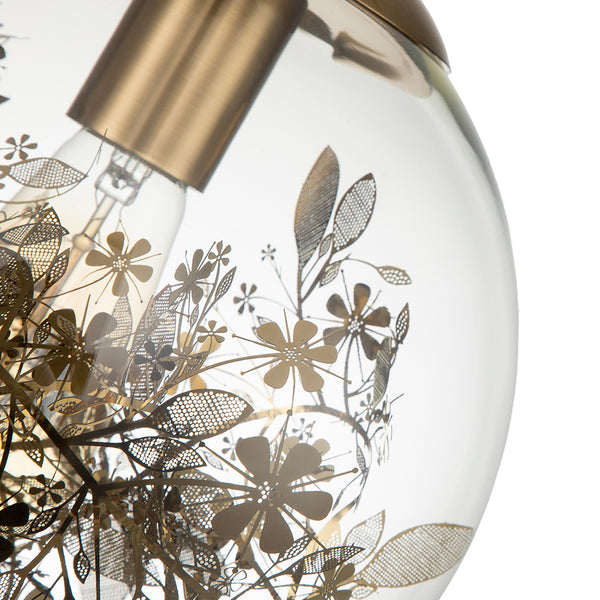 Glass Ball Pendant Lighting with Branching Leaves Design