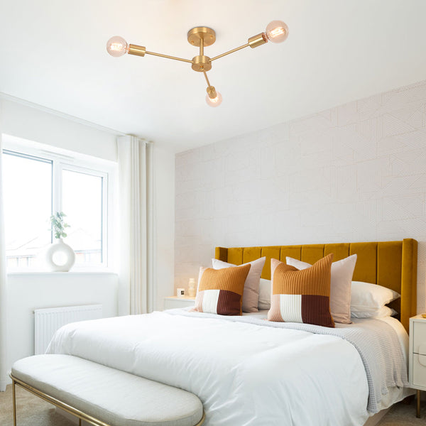 Mid-Century Sputnik Brass Semi Flush Mount Chandelier - Thehouselights