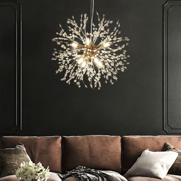 Thehouselights-Modern 9-Light Crystal Sputnik Chandelier-Chandelier-Gold-