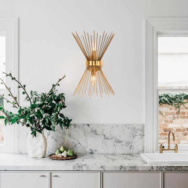 Thehouselights-Mid-Century Modern Brass Starburst Wall Sconce Light-Wall Lights--