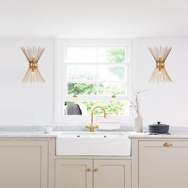 Thehouselights-Mid-Century Modern Brass Starburst Wall Sconce Light-Wall Lights--