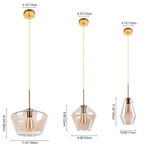 Kitchen Lightie-Modern Brass Geometric Glass Pendant Light-Pendants-Clear Glass-3 Lt-Round Canopy