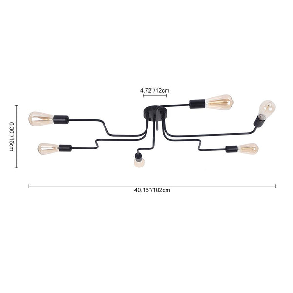 Kitchens 'n Lights-6-Light Traditional Sputnik Linear Semi-Flush Mount-Flush Mount-Black-