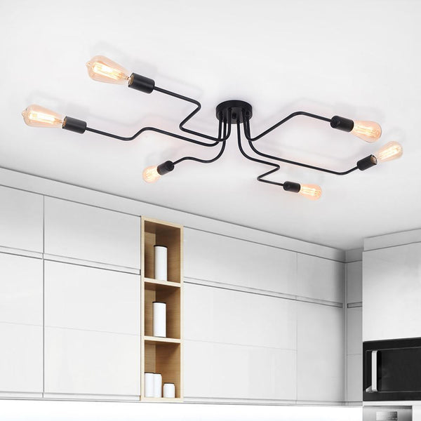 Kitchens 'n Lights-6-Light Traditional Sputnik Linear Semi-Flush Mount-Flush Mount-Black-
